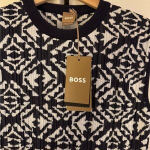 BOSS knit midi navy/white dress